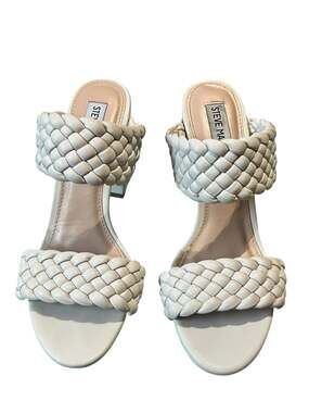Steve Madden Tangle Off-White Woven Block Heel Sandals